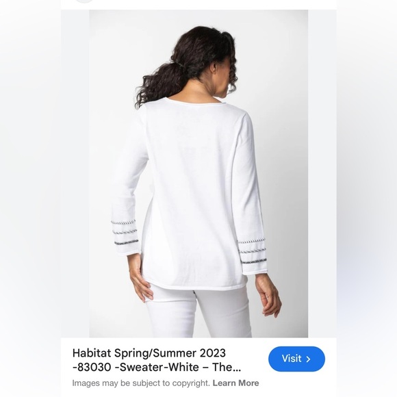 Habitat sweater,women,PTP 19.5” white cotton  pull over,v neck,trim,EC - Picture 13 of 13